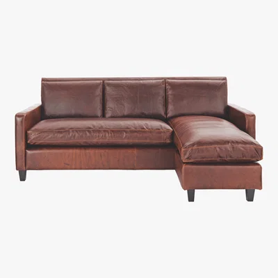 Habitat Chester Tan Leather 3 Seater Chaise Sofa, Dark Stained Feet, Tan