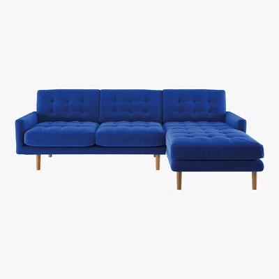 Habitat Fenner Cobalt Blue Velvet Right-Hand 4 Seater Chaise Sofa, Blue