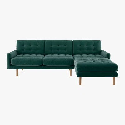 Habitat Fenner Emerald Green Velvet Right-Hand 4 Seater Chaise Sofa, Green