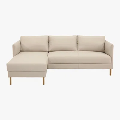 Habitat Hyde Cream Leather Left-Arm Chaise Sofa, Wooden Legs, Cream