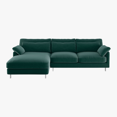 Habitat Cuscino Emerald Green Velvet Left-Arm Chaise Sofa, Green