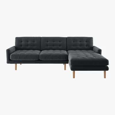 Habitat Fenner Dark Grey Velvet Right-Hand 4 Seater Chaise Sofa, Grey