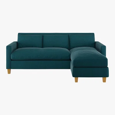 Habitat Chester Teal Green Tweed Wool Mix 3 Seater Sofa Chaise, Oak Feet, Green