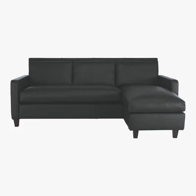 Habitat Chester Black Leather 3 Seater Chaise Sofa, Dark Stained Feet, Black