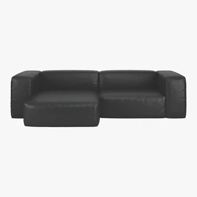 Habitat Opollo Black Leather Small Left Arm Chaise Sofa Group, Black