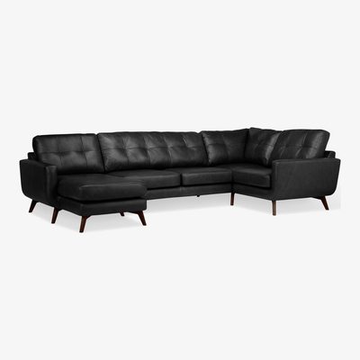 John Lewis John Lewis & Partners Barbican Leather RHF Medium Corner Chaise End Sofa, Dark Leg