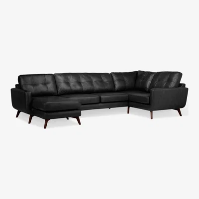 John Lewis John Lewis & Partners Barbican Leather RHF Medium Corner Chaise End Sofa, Dark Leg