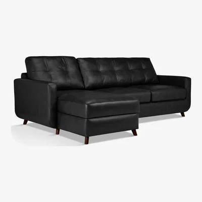 John Lewis John Lewis & Partners Barbican Leather LHF Chaise End Sofa, Dark Leg