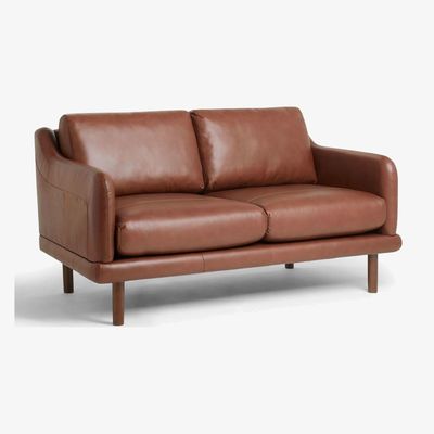 John Lewis House by John Lewis Sweep Medium 2 Seater Leather Sofa, Dark Leg, Contempo Castanga