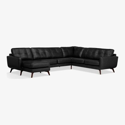 John Lewis John Lewis & Partners Barbican Leather LHF Grand Corner Chaise End Sofa, Dark Leg