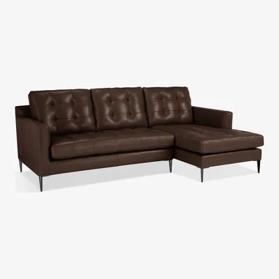 John Lewis John Lewis & Partners Draper RHF Chaise End Leather Sofa, Metal Leg