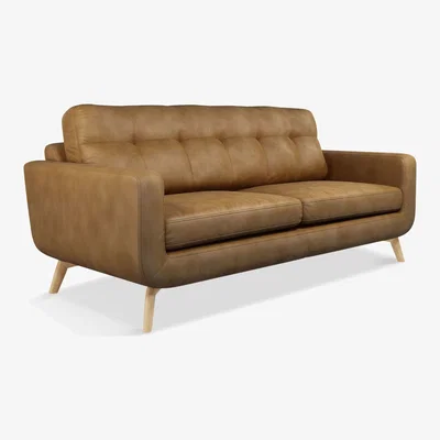 John Lewis John Lewis & Partners Barbican Large 3 Seater Leather Sofa, Light Leg, Demetra Light Tan