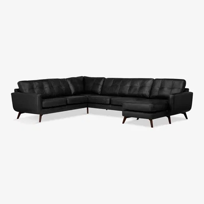 John Lewis John Lewis & Partners Barbican Leather RHF Grand Corner Chaise End Sofa, Dark Leg