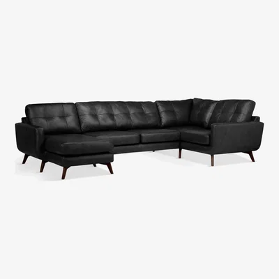 John Lewis John Lewis & Partners Barbican Leather LHF Medium Corner Chaise End Sofa, Dark Leg