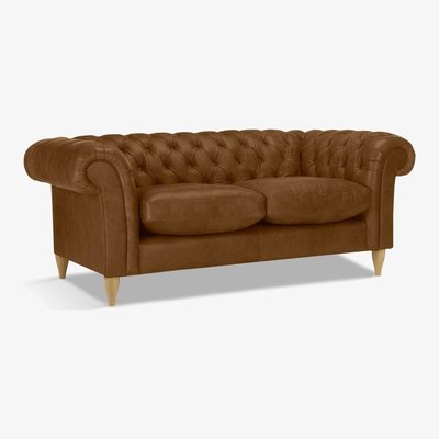 John Lewis John Lewis & Partners Cromwell Small 2 Seater Leather Sofa, Light Leg, Demetra Light Tan