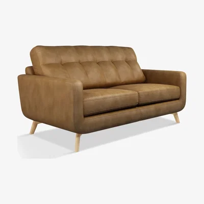 John Lewis John Lewis & Partners Barbican Medium 2 Seater Leather Sofa, Light Leg, Demetra Light Tan