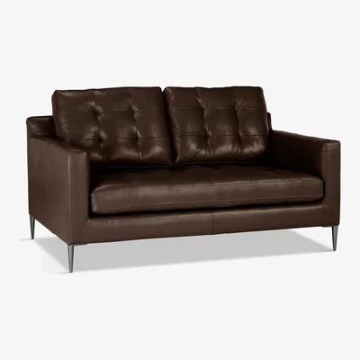 John Lewis John Lewis & Partners Draper Medium 2 Seater Leather Sofa, Metal Leg