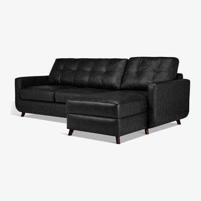 John Lewis John Lewis & Partners Barbican Leather RHF Chaise End Sofa, Dark Leg