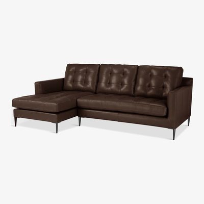 John Lewis John Lewis & Partners Draper LHF Chaise End Leather Sofa, Metal Leg