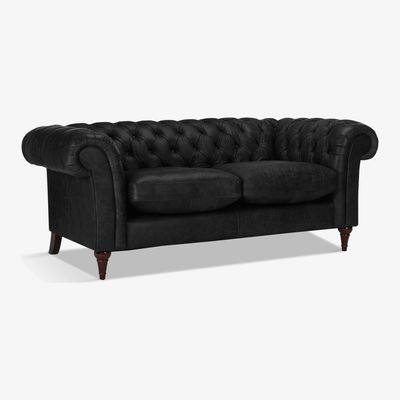 John Lewis John Lewis & Partners Cromwell Chesterfield Leather Small 2 Seater Sofa, Dark Leg