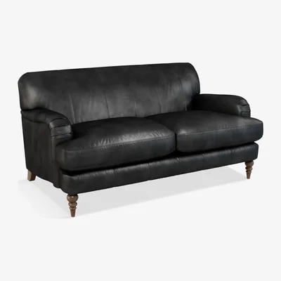 John Lewis John Lewis & Partners Harrogate High Back Medium 2 Seater Leather Sofa, Dark Leg