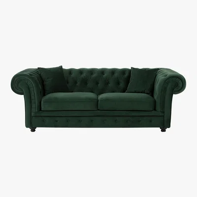 Made.com Branagh 2 Seater Chesterfield Sofa, Pine Green Velvet