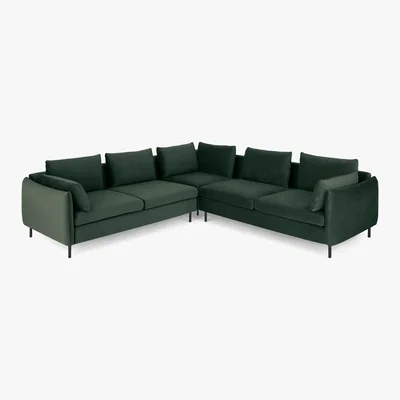 Made.com Vento 5 Seater Corner Sofa, Autumn Green Velvet