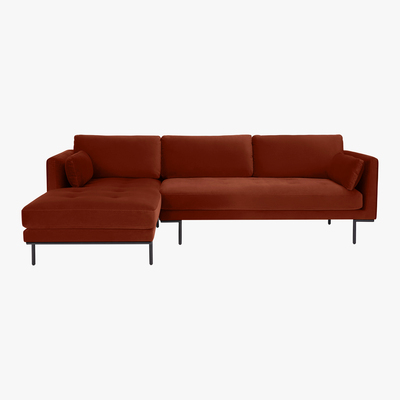 Made.com Harlow Left Hand Facing Chaise End Sofa, Brick Red Velvet