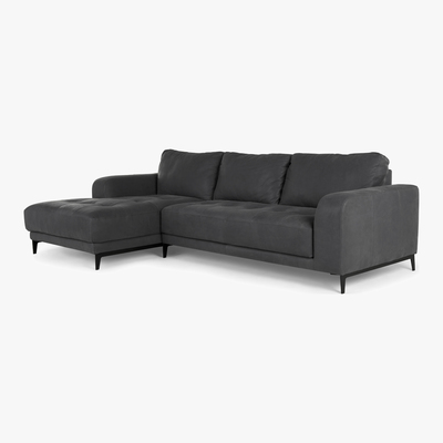 Made.com Luciano Left Hand Facing Chaise End Corner Sofa, Grey Leather