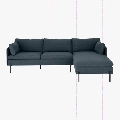 Made.com Zarina Right Hand Facing Chaise End Sofa, Aegean Blue with Black Leg