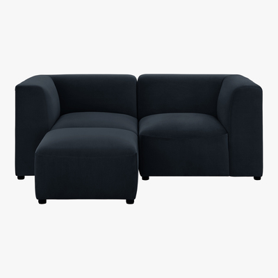 Made.com Juno 2 Seater Modular Sofa with Footstool, Twilight Blue Velvet