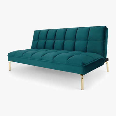 Made.com Hallie Sofa Bed, Tuscan Teal Velvet with Brass Legs