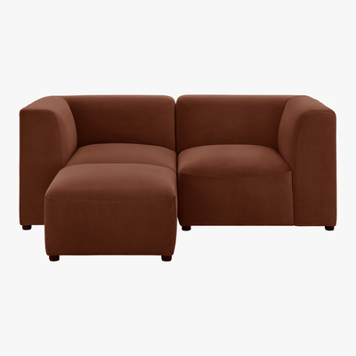 Made.com Juno 2 Seater Modular Sofa with Footstool, Warm Caramel Velvet