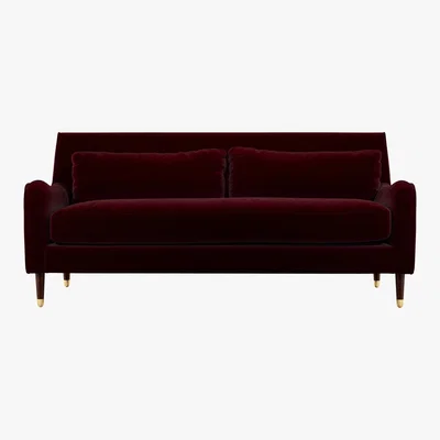 Made.com Content by Terence Conran Oksana 3 Seater Sofa, Plush Burgundy Velvet with Dark Wood Brass Leg