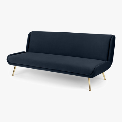 Made.com Moby Click Clack Sofa Bed, Sapphire Blue Velvet with Brass Leg