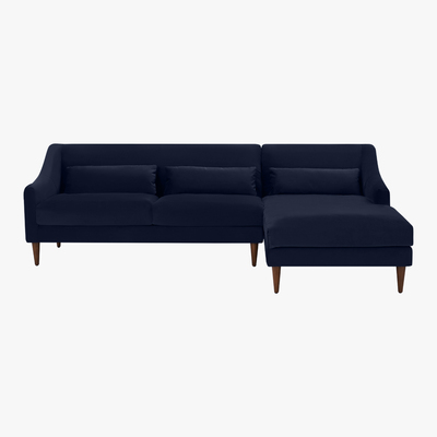 Made.com Herton Right Hand Facing Chaise End Sofa, Ink Blue Velvet