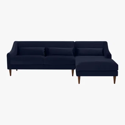 Made.com Herton Right Hand Facing Chaise End Sofa, Ink Blue Velvet