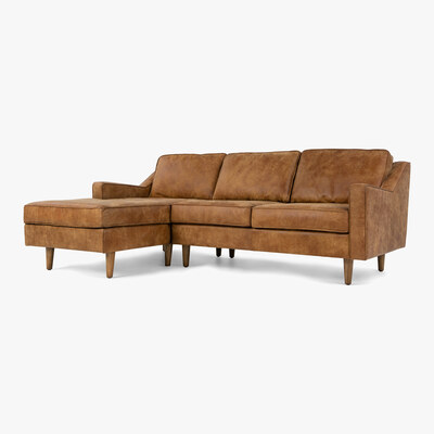 Made.com Dallas Left Hand Facing Chaise End Corner Sofa, Outback Tan Premium Leather