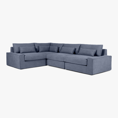Made.com Trent Loose Cover Corner Sofa, Washed Blue Cotton