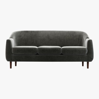 Made.com Custom MADE Tubby 3 Seater Sofa, Steel Grey Velvet with Dark Wood Legs
