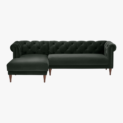 Made.com Barstow Left Hand Facing Chaise End Corner Sofa, Dark Anthracite Velvet