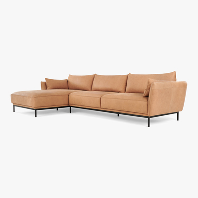 Made.com Odelle, Left Hand Facing Chaise End Corner Sofa, Tan Leather