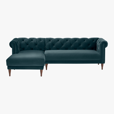 Made.com Barstow Left Hand Facing Chaise End Corner Sofa, Steel Blue Velvet