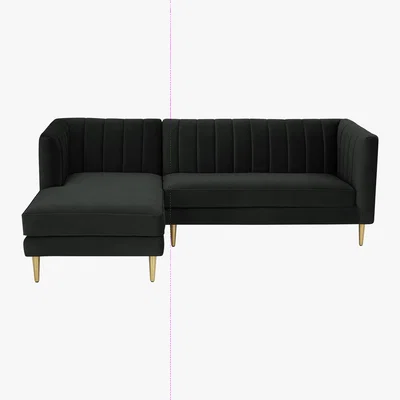 Made.com Amicie Left Hand Facing Chaise End Corner Sofa, Dark Anthracite Velvet