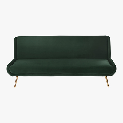 Made.com Moby Click Clack Sofa Bed, Velvet Pine Green with Brass Leg