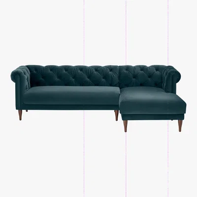 Made.com Barstow Right Hand Facing Chaise End Corner Sofa, Steel Blue Velvet