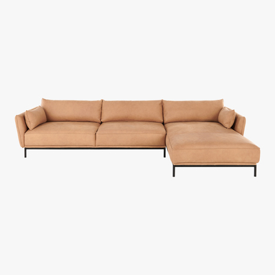 Made.com Odelle, Right Hand Facing Chaise End Corner Sofa, Tan leather