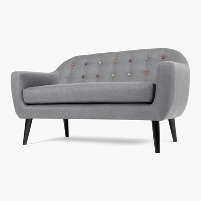 Made.com Ritchie 2 Seater Sofa, Pearl Grey with Rainbow Buttons