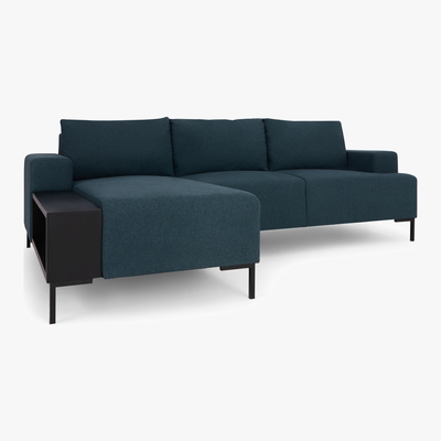 Made.com MADE Essentials Oskar Left Hand Facing Chaise End Corner Sofa  With Table, Aegean Blue