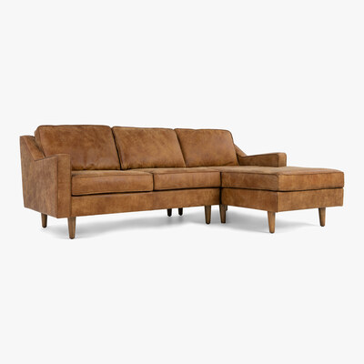 Made.com Dallas Right Hand Facing Chaise End Corner Sofa, Outback Tan Premium Leather